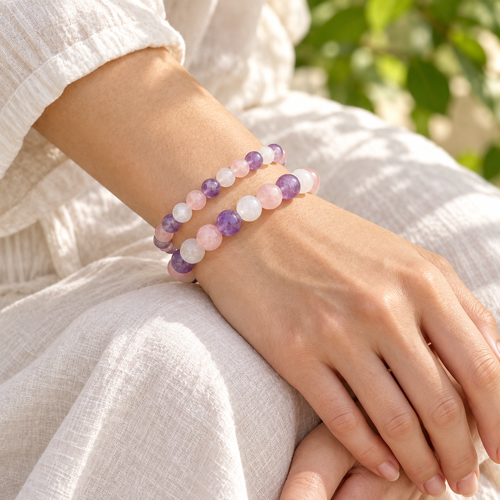 The Enchantress — Rose Quartz, Amethyst & Moonstone Bracelet